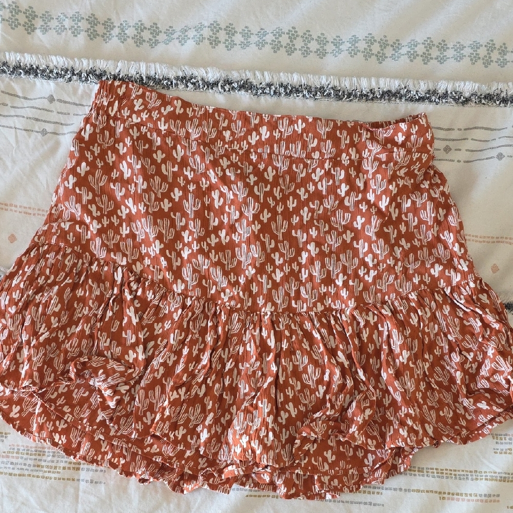 Angie Rust Orange Cactus Print Mini Skirt